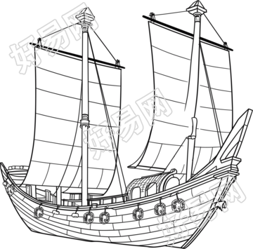 线条帆船插画