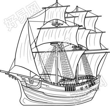 线条帆船设计素材