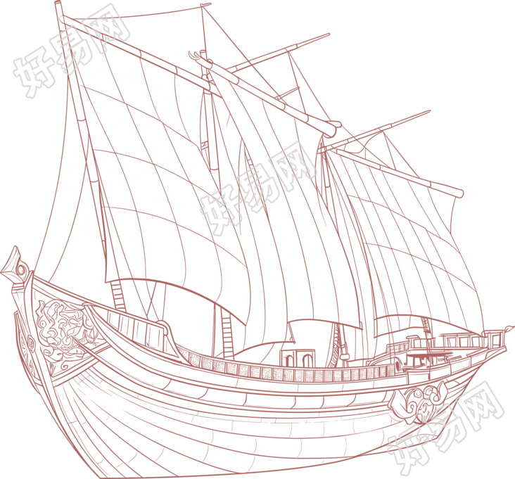 线条帆船插图