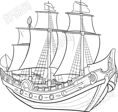 线条帆船元素