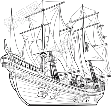 线条帆船可商用设计素材