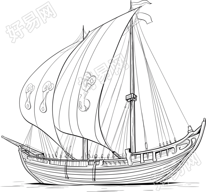 线条帆船透明背景素材