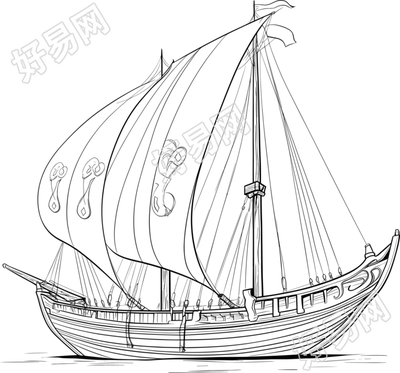 线条帆船透明背景素材