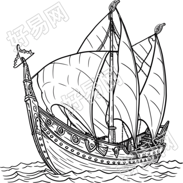 线条帆船创意设计元素