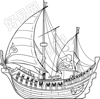 线条帆船插画设计元素