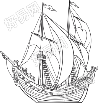 线条帆船图形设计素材