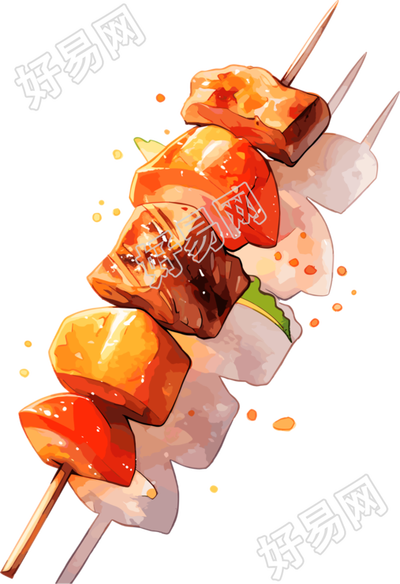 烤串手绘插画元素