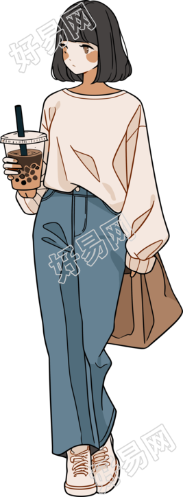 喝奶茶的女生创意设计素材