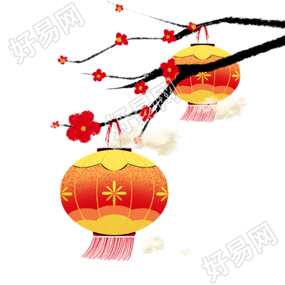 新年喜庆灯笼梅花枝素材
