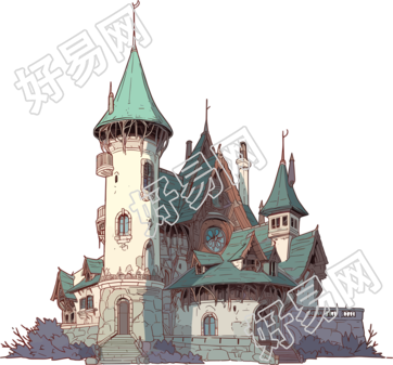 卡通城堡手绘插画