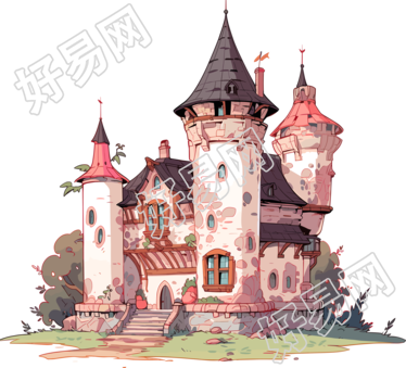 卡通城堡手绘插画素材