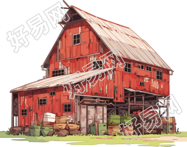 农场仓库手绘插图设计