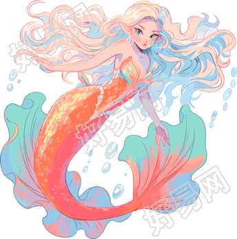 美人鱼手绘高清插画素材