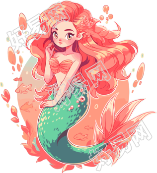 美人鱼手绘插画风格素材