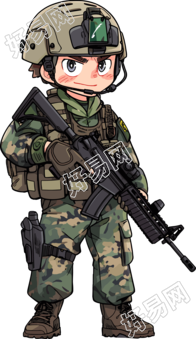 卡通士兵手绘插画素材