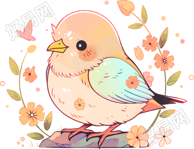 彩色小鸟手绘插画风格素材