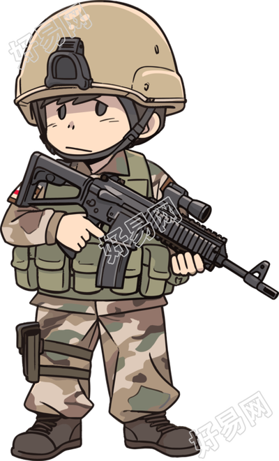 卡通士兵手绘插画风格素材