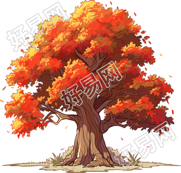 秋天大树手绘风格素材