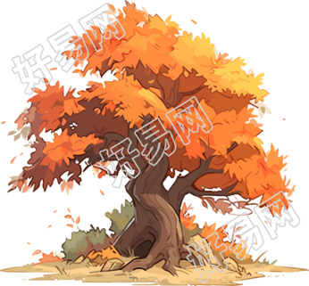 秋天大树卡通风格插画