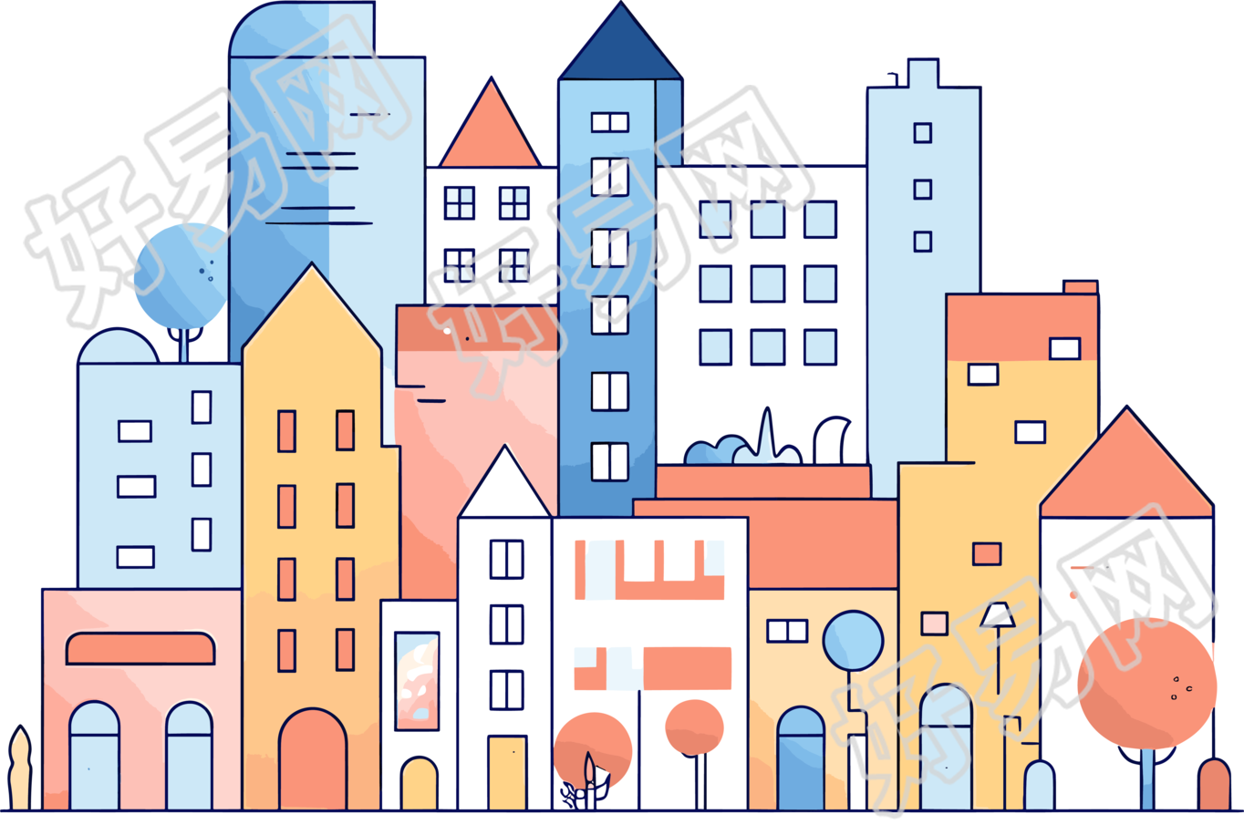 城市主题线条插画