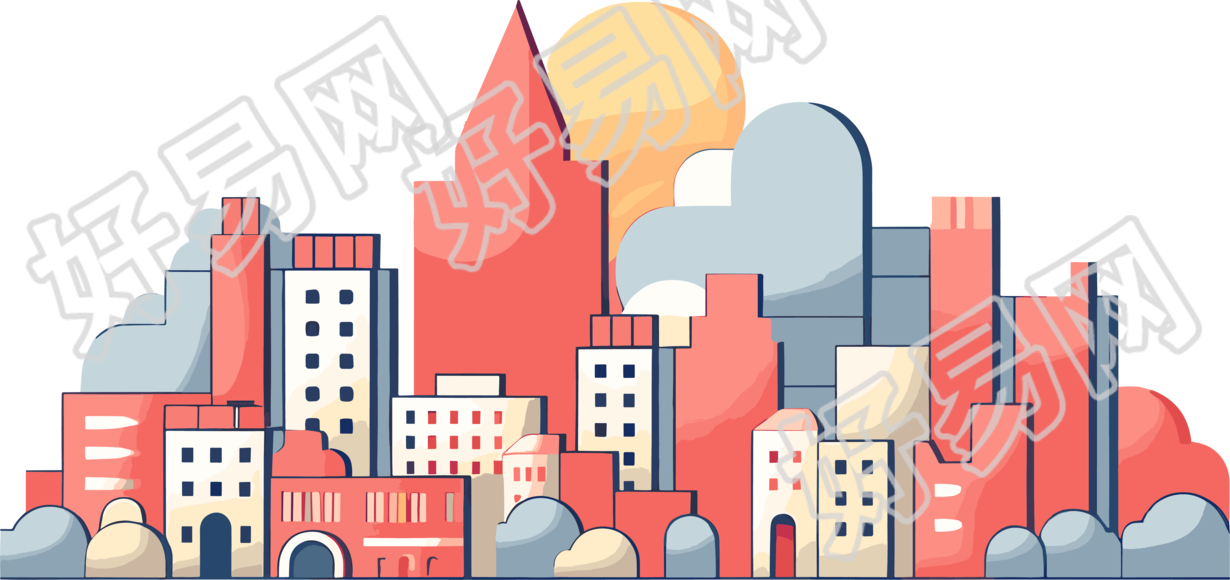 城市主题柔和色调插画