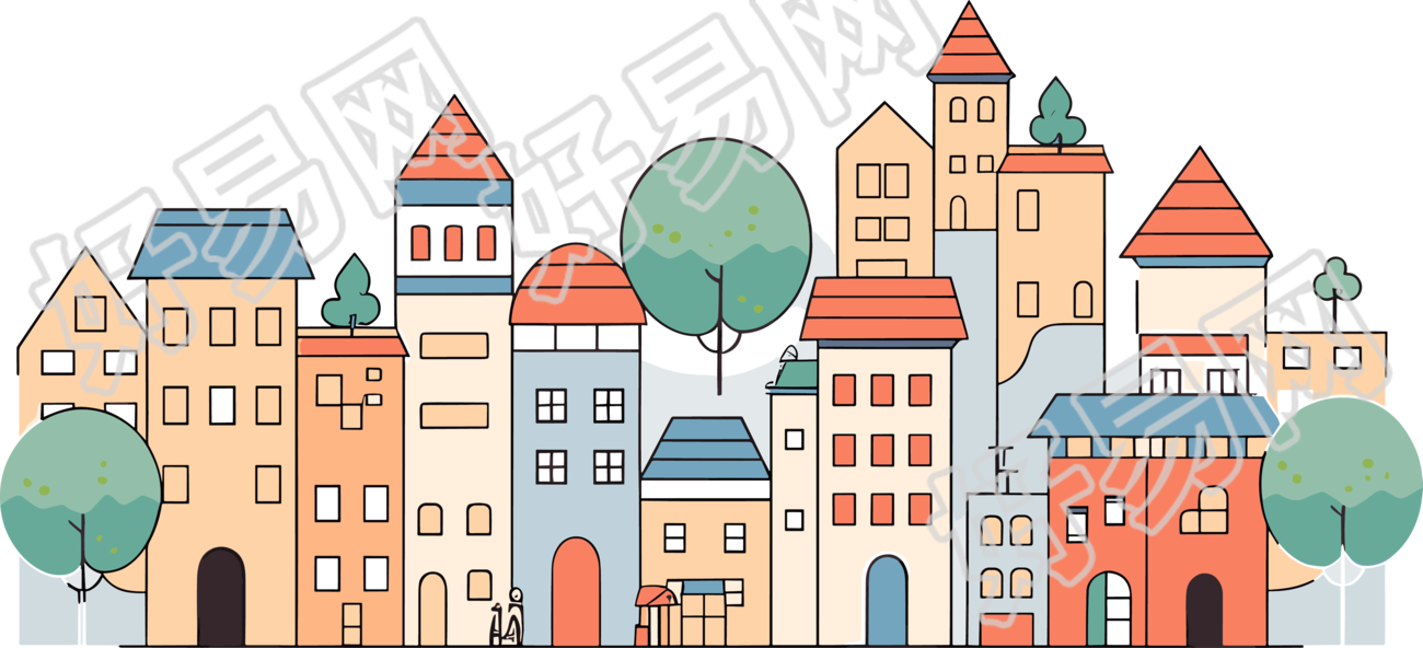 城市主题线描风格插图