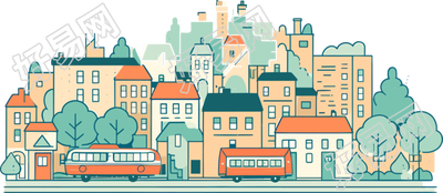 城市主题扁平线条插图