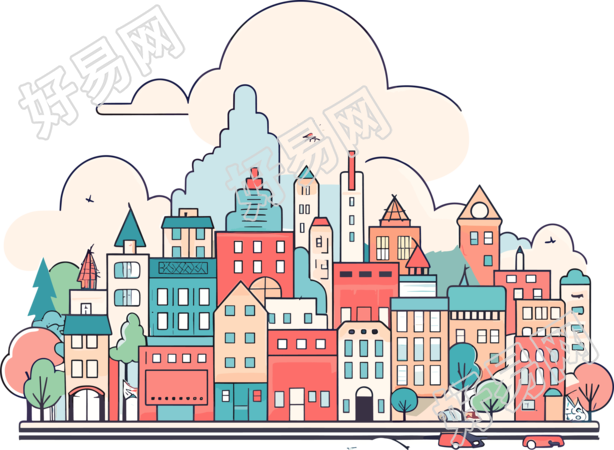城市主题柔和插画素材