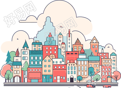 城市主题柔和插画素材