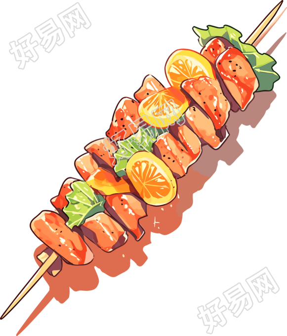 烧烤烤串透明背景插画