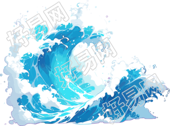 蓝色海浪卡通风格插图