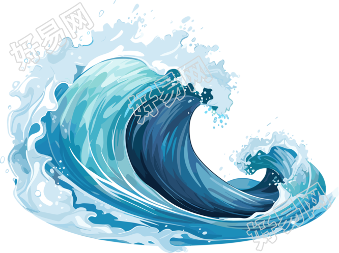 蓝色海浪透明背景高清插画