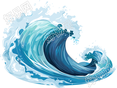 蓝色海浪透明背景高清插画