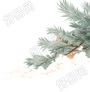 松枝雪花简约插画