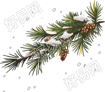松枝积雪插画设计创作素材