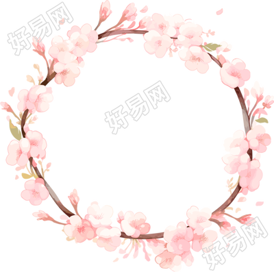 粉色花环水彩插画