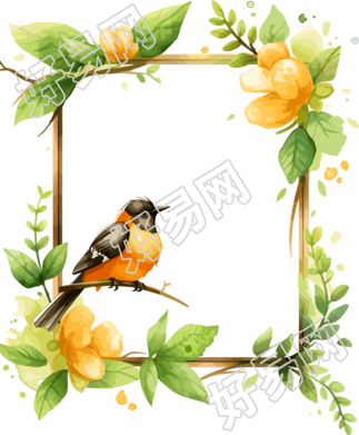 绿色边框手绘插画元素