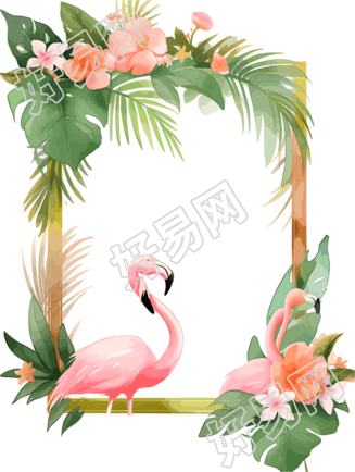 绿色边框创意火烈鸟素材