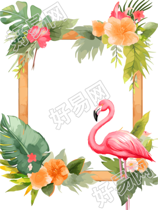 绿色边框卡通火烈鸟素材