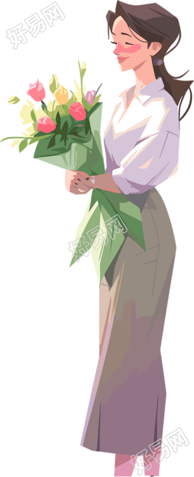 教师节卡通女老师简约花束素材