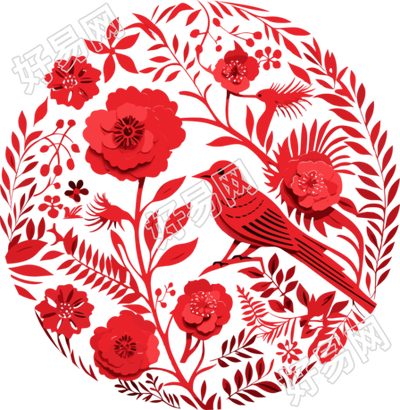 红色剪纸简约插画