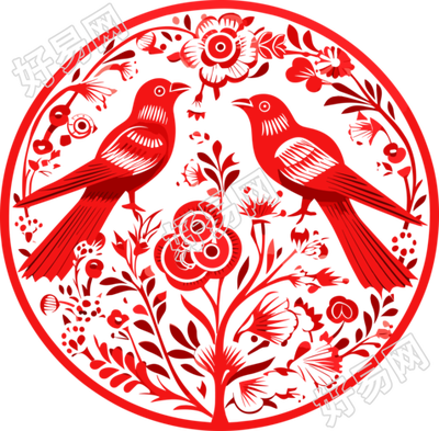 红色剪纸透明背景插画
