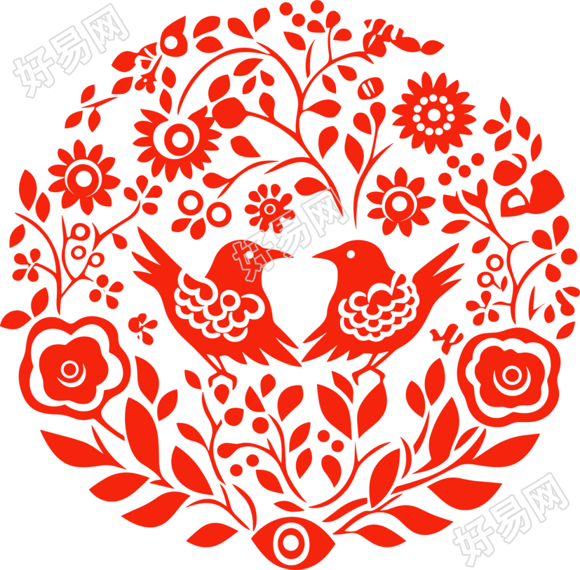 红色剪纸创意插画