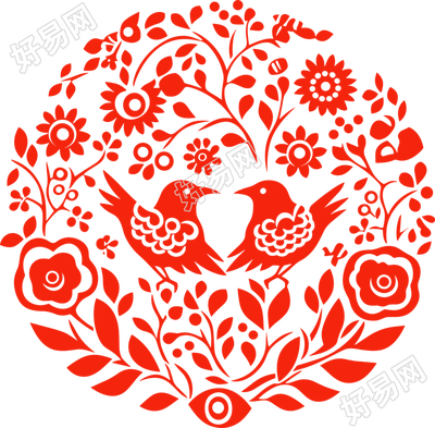 红色剪纸创意插画