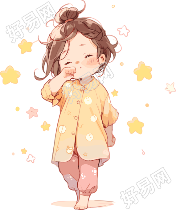 睡衣女孩手绘插画