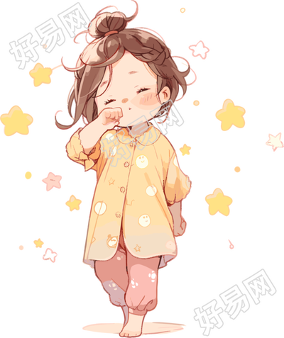 睡衣女孩手绘插画