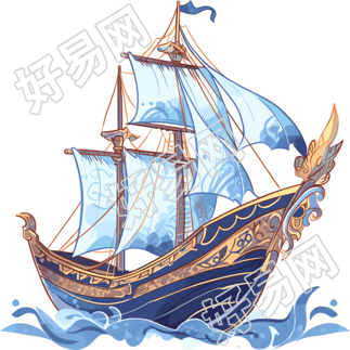 帆船美丽插画设计元素