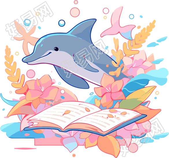 可爱海豚创意设计元素PNG插画