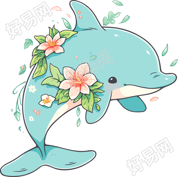 可爱海豚彩色插图