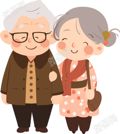 亚洲老夫妇插图设计素材
